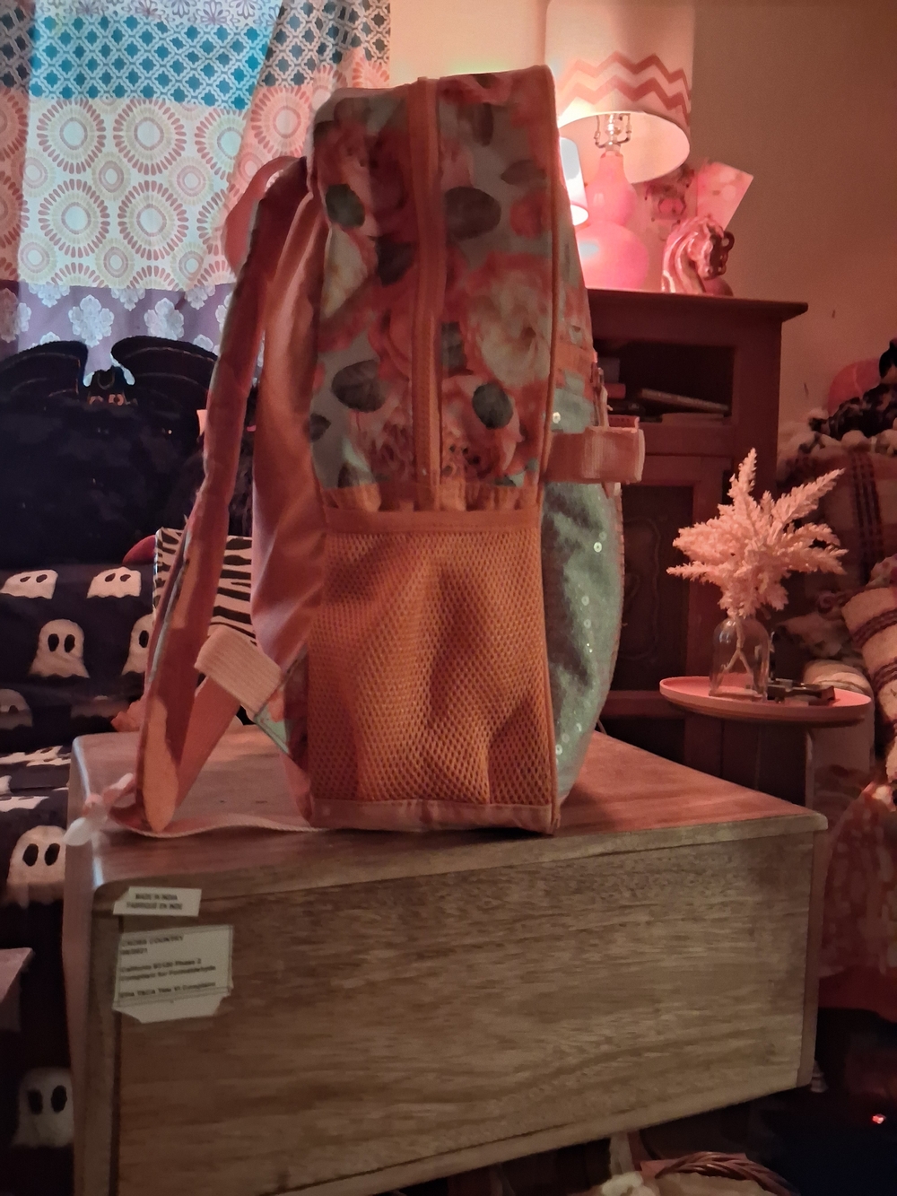 Floral Orange Women's Backpack Tote